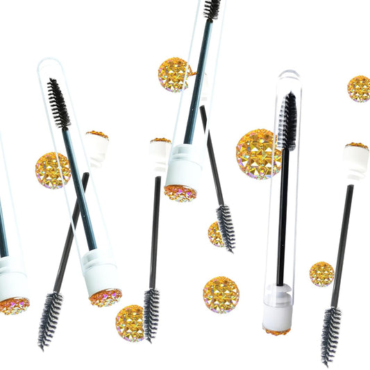 i-Laesh 20 Pcs Lash Brush Eyelash Brushes for Eyelash Extensions Spoolies Cleaning Mascara Wands Tube Diamond Disposable Makeup Tool Applicator Set Sanitary Extension Supplies (Diamond Gold)