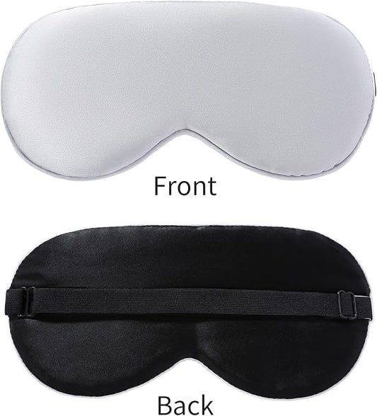 2-Pack 100% Real Natural Silk Eye Mask, Silk Sleeping Mask, Shade Puffy Eye Gift with Adjustable Straps, Sleep Eye Mask, SHJINJU Eye Mask Shade (Black and Light Grey)