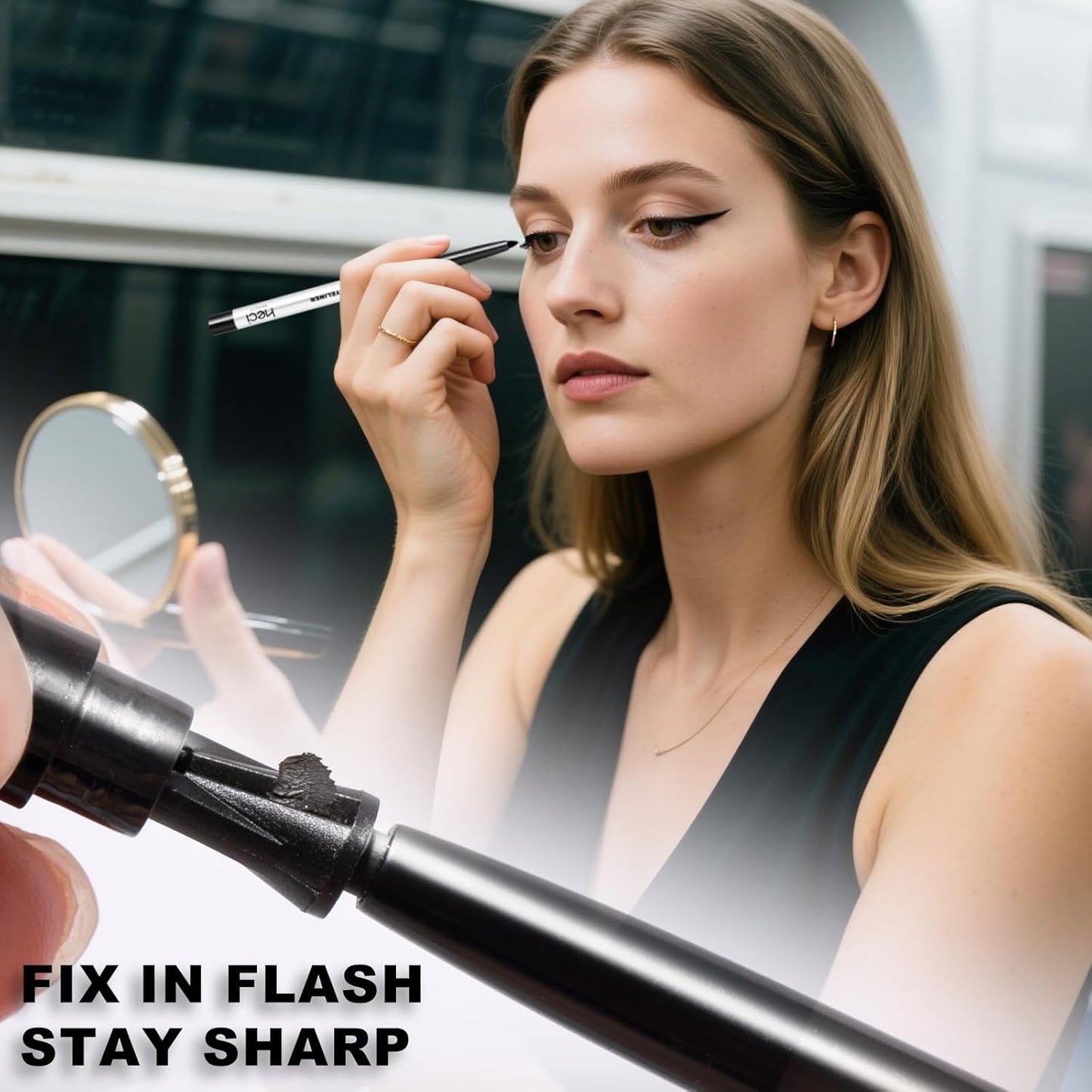 Mechanical Gel Eyeliner Pencil with a High-Pigment, Waterproof & Smudge-resistant, Glide Tip Eye Makeup with Up to 24HR Wear, Waterline Eye Liner with Built-in Sharpener (Black)