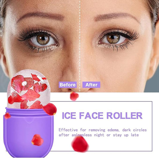 KOGITI Face Ice Roller & Mold - Beauty Facial Massage Tool for Puffiness Relief, Ice Cube Holder (New-Purple)