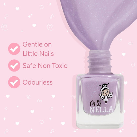 MISS NELLA PURPLE UNICORN- Peel Off, Odour Free, Water Base & Safe for kids nail polish pack OF 3- Sweet Lavender (glitter), Butterfly Wings (glitter) & Little Poppet