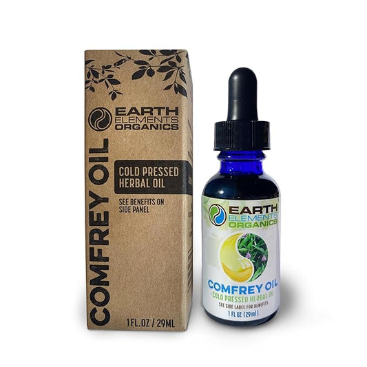 Organic Comfrey Oil Raw, Infused, Pressed Herbal Remedy, Comfrey Leaf, Sunflower Seed 1fl. oz.