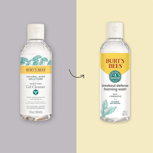 Burt’s Bees Foaming Face Wash, BHA Breakout Defense Cleanser for All Skin Types, Washes Away Impurities & Excess Facial Oil, With a Prebiotic, 8 Oz.