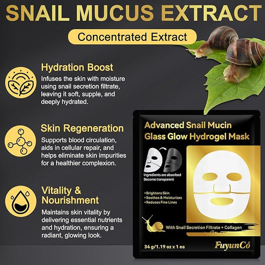 Advanced Snail Mucin Glass Glow Hydrogel Face Masks - 4pcs,Collagen Face Mask - Anti Aging and Moisturizing Face Masks Skincare,for Acne Marks, Anti-Aging, Firming Skin