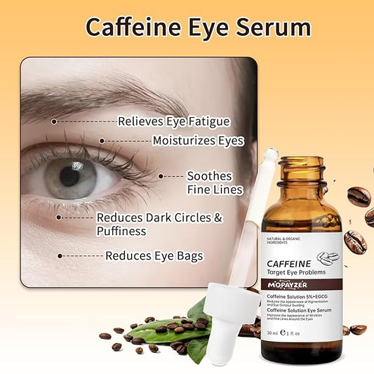 Caffeine Solution 5% + EGCG, Caffeine Eye Serum For Moisturizing, Targets Dark Circles & Puffiness, 2 PCS Natural Under Eye Serum For Facial Wrinkles & Fine Lines.