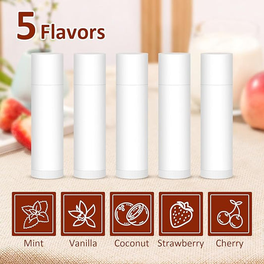 60 Pack Lip Balm Unlabeled, Natural Lip Balm Bulk Blank Tube, Personalized Lip Balms for Party Favors Adults and Bridal Shower Favors or Baby Shower Gifts-5 Flavors