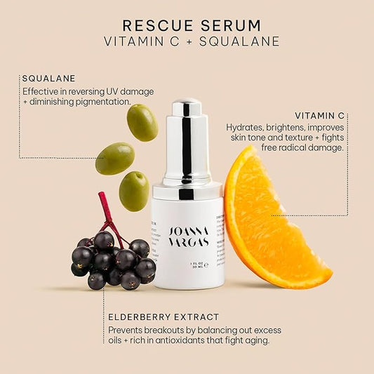 Joanna Vargas Vitamin C Serum for Face with Squalane Oil - Collagen Boosting Facial Serums for Aging Skin - Rescue Vit C Serum for Face - Hydrating Serum to Enchance Skin Texture & Boost Radiance