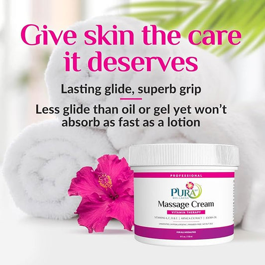 Vitamin Therapy Massage Cream, Massage Cream for Physical Therapy, Pura Massage Cream Deep Tissue Therapy, Pura Wellness Vitamin Therapy Massage, Unscented Cream for Physical Therapy, 4oz
