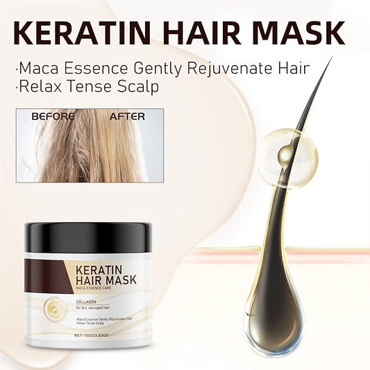 Professional Keratin Hair Mask - Hair Treatment Mask for Dry Damaged Hair - Repair Nourishment Beauty - All Hair Types Masque - 3.5 OZ