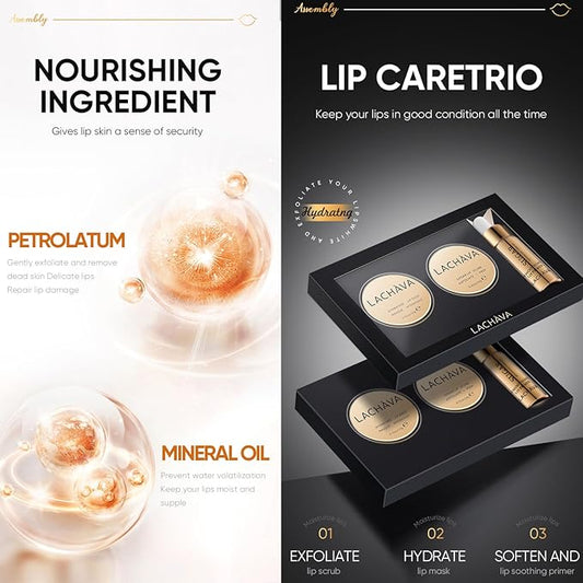 3Pcs Lip Care Set, Exfoliator Lip Sugar Scrub, Lip Mask and Plumping Lip Oil, Effectively Moisturizes Lip Clear, Repairs Dry Lips