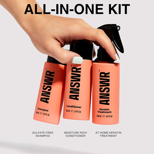 ANSWR At Home Brazilian Keratin Hair Treatment for All Hair Types – Deep Nourishment, Eliminates Frizz, Salon Results At Home, Sulfate-Free, Safe for Colored Hair, 90 Day Lasting results (Kit)