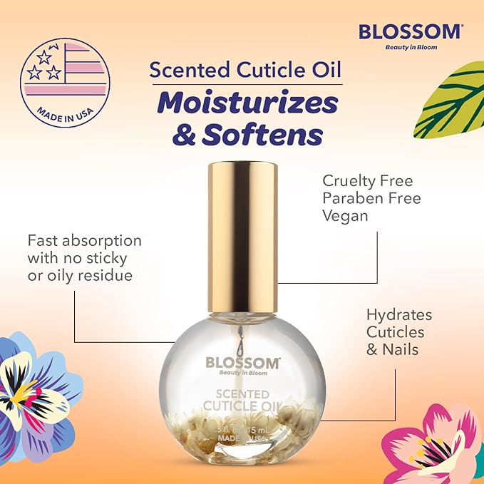 Blossom Cuticle Oil for Nails, Hydrating, Moisturizing, Scented Nail Oil Cuticle Care, Infused with Real Flowers, Made in USA, 0.5 fl. oz, Amazon Exclusive, Coconut