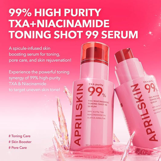 APRILSKIN TXA Niacinamide Toning Shot 99 Spicule Facial Serum|Skin Booster Serum|99% High-Purity Tranexamic Acid 3% + Niacinamide 5% for Uneven Skin Tone, Pore Care|Korean Skin Care|1.01 fl. oz.