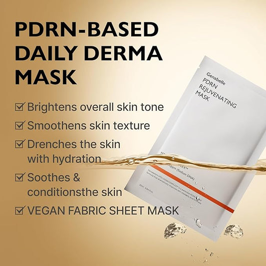 PDRN Rejuvenating Mask Sheet - Lightweight Glass Skin & Toning Mask Sheet with PDRN, Niacinamide, Hyaluronic Acid, To Deeply Hydrate, Cool, and Visibly Plump the Skin, 0.84 fl oz* 5ea