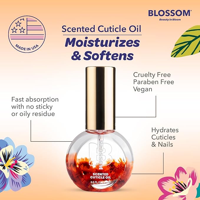 Blossom Cuticle Oil for Nails, Hydrating, Moisturizing, Gourmand Scented Nail Oil Cuticle Care, Infused with Real Flowers, Made in USA, 0.5 fl. oz, Pumpkin Spice Latte
