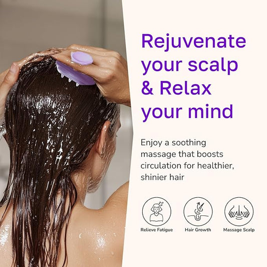 Silicone Scalp Scrubber - Massage Shampoo Brush, Soft Bristles for Hair Growth & Dandruff Removal - Ergonomic Design, Wet & Dry Use, Deep Cleansing Scalp Exfoliator for All Hair Types - Purple