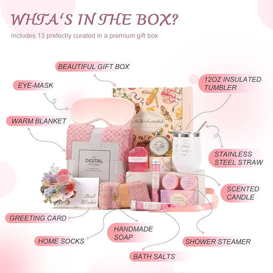 Valentine's Day gift for Women, Birthday Gifts for Women Who Have Everything, Spa Gifts Basket for Her, Get Well Soon Gift Sets for Girlfriend, Sister, Mother, Wife, Daughter.