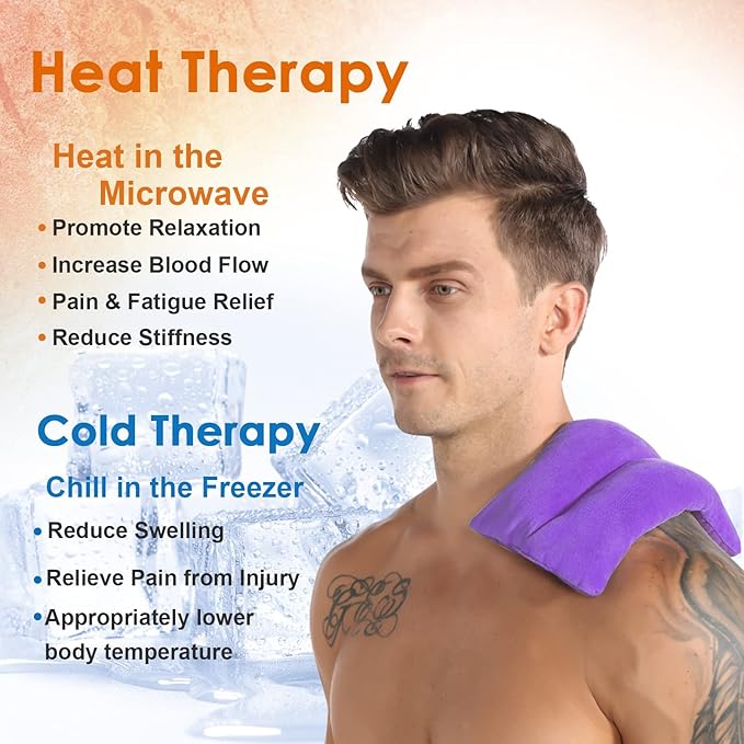 Atsuwell Cooling Ice Face Eye Mask Set for Dark Circles and Puffiness, 6 x 11 Heating Pad Microwavable for Cramps, Neck and Shoulders, Knee, Moist Heat Pack for Warm Compress, Purple