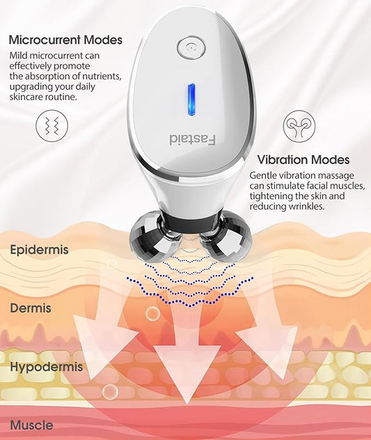 Microcurrent Facial Devices, Face Microcurrent Device, Facial Roller Massager for Double Chin, Boost Skin Care Products Absorption, Glossy White