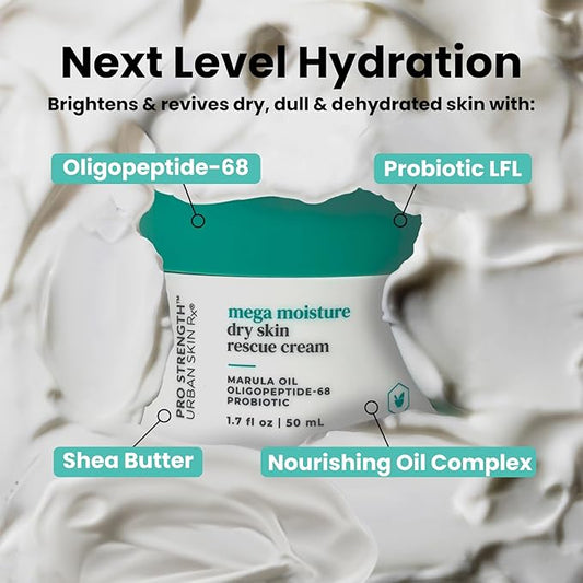 Urban Skin Rx® Mega Moisture Dry Skin Rescue Cream | Combats Signs of Aging, Helps Prevent Dry Skin and Locks In Moisture, Formulated with Vitamin E, Green Tea, & Shea Butter | 1.7 Oz