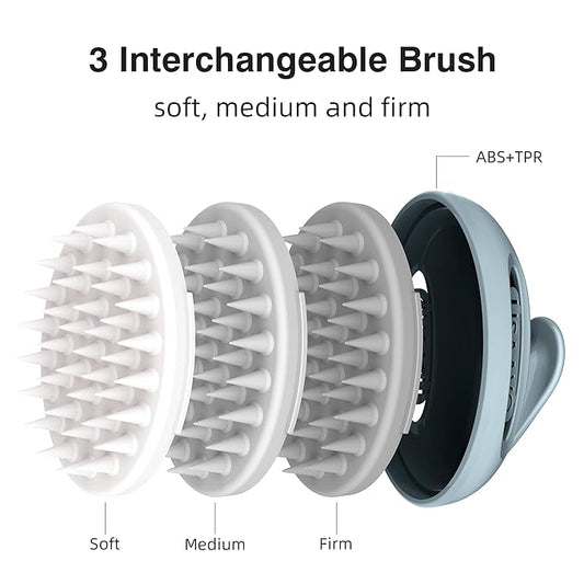 Hair Massager Scalp 3 in1 Scalp Scrubber Silicone Scalp Massager with Three Bristles-Soft, Scalp Scrubber,Medium and Hard Brush for Men Women and Pets,Grey