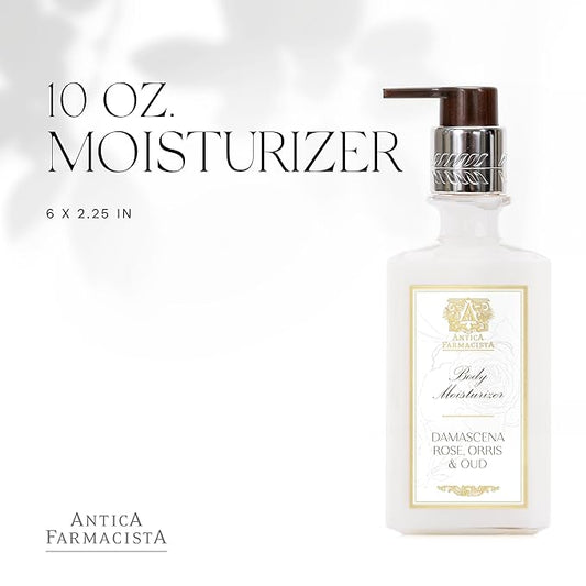 Antica Farmacista Body Moisturizer - Moisturizing Scented Lotion - Premium Body Moisturizer - Luxury Gift for Women & Men - Hand & Skin Hydration - Damascena Rose, Orris and Oud, 10 Fl Oz