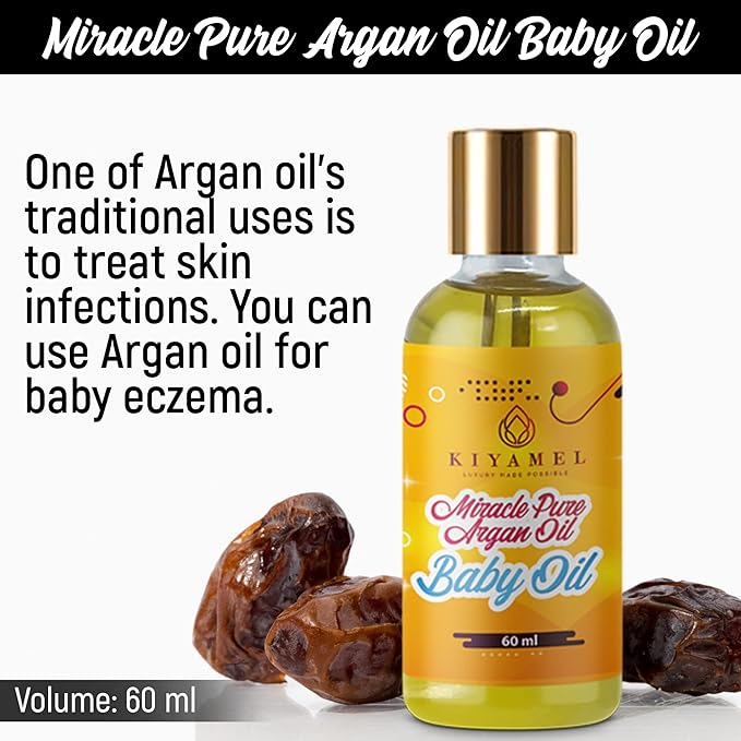 100% Pure Argan Oil for Babies, Baby Oil for Natural Softer Skin, hair, face and nails | Hydrating Vitamin E 6 Fatty Acids for Eczema, Skin Aging, Stretch Marks, Wrinkles, and Under Eye Bags.
