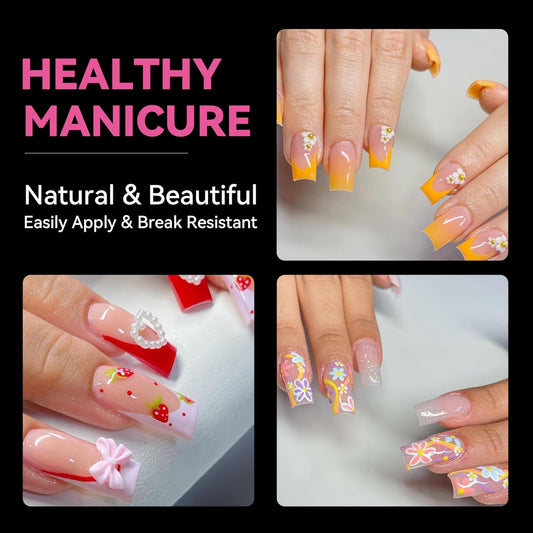 UNA GELLA No C Curve Medium Square Nail Tips 504 Pcs Half Cover Square Gel Nail Tips Pre-file Half Matte Straight Nails Tips Clear Fake Nails For Nail Extension Home DIY Salon with Box