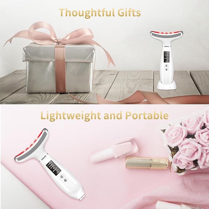 Red Light Therapy for Face and Neck, 4 Color LED Facial Light Therapy Device for Skin Care at Home, Micro-Current Vibration Facial Cold and Hot Service, Multifunctional Facial Skin Care Tools