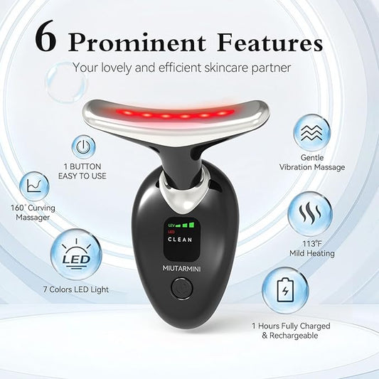 Facial Massager for Face and Neck, Red-Light-Therapy-for-Face and Neck, Face culpting Wand with 7 Color, at-Home Face Tool for Skin Care,Gifts for Women (Black)