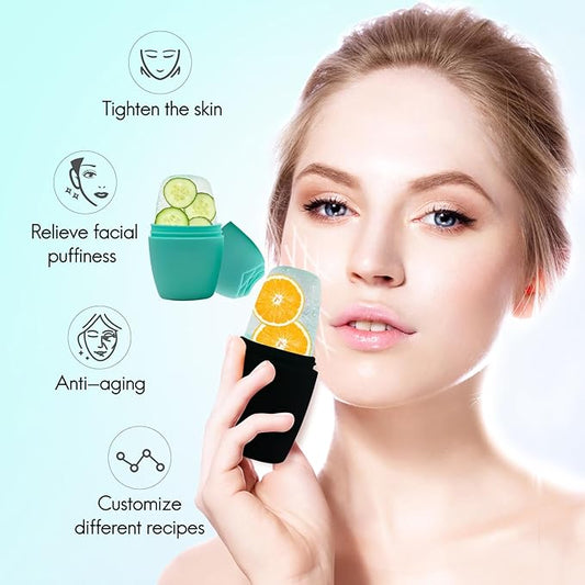 2Pack Ice Roller for Face, Qewro Silicone for Tone skin, Reusable Eye Puffiness Relief, Ice Roller Mold for Neck, Facial Roller to Remove Fine Lines Pores Anti Wrinkles (2Pack Green and Black)