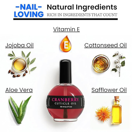 Moisturizing Cuticle & Nail Care Oil 2.3 Fl Oz - Cranberry Scented – Infused with Jojoba Oil, Aloe, Vitamin E – Nail & Cuticle Hydration, Repair, Moisturizer, Strengthener, Growth