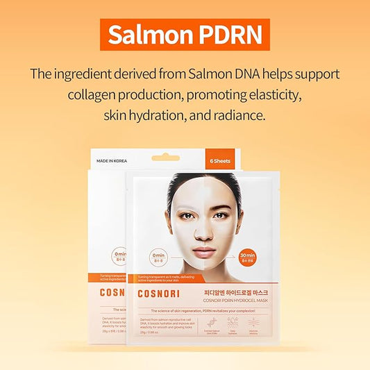 COSNORI PDRN Hydrogel Mask - Enriched Salmon DNA PDRN, Intensive Nourishing, Elasticity Boost, Firming & Moisturizing, Deep Hydration, Korean Facial Mask, 0.98 oz(28g) x 6ea