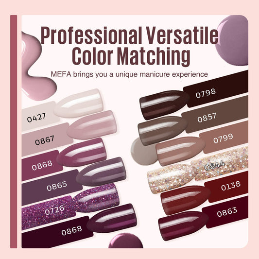 MEFA 19 Pcs Gel Nail Polish Kit with U V Light, 12 Colors Fall Gel Nail Polish Set Burgundy Red Champagne Gold Glitter Soak Off Purple Manicure Tools Beginners Salon Art Nails Art DIY for Women