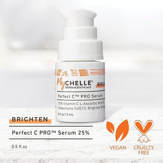 Mychelle Dermaceuticals Perfect C Pro Serum, Professional-Level 25% (0.5 Fl Oz) L-Ascorbic Acid Vitamin C Serum – Face Brightening Skin Care for All Skin Types