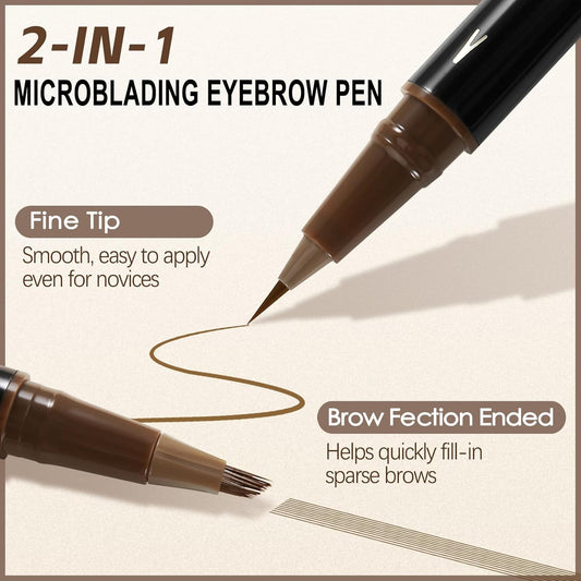 Boobeen 2pcs Waterproof Eyebrow Pen,Dual-Ended Eyeliner Microblading Eyebrow Pencil for Women,Long Lasting Hair-Like Brow Pen with Brow Brush,Dark Brown