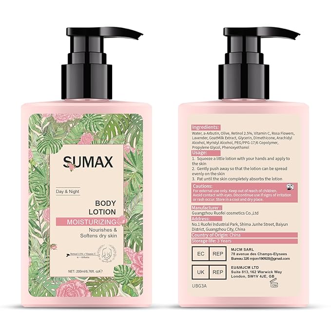 Sumax Body Moisturizer Lotion Natural Formula Fast Absorption Nourishing & Moisturizing Body Lotion Prevent & Repair Dry Skin for Women and Men