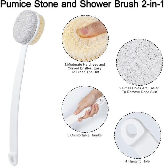 Pumice Stone for Feet with Long Handle (Double-Faced Curved Handle,White, Count, 3.0)