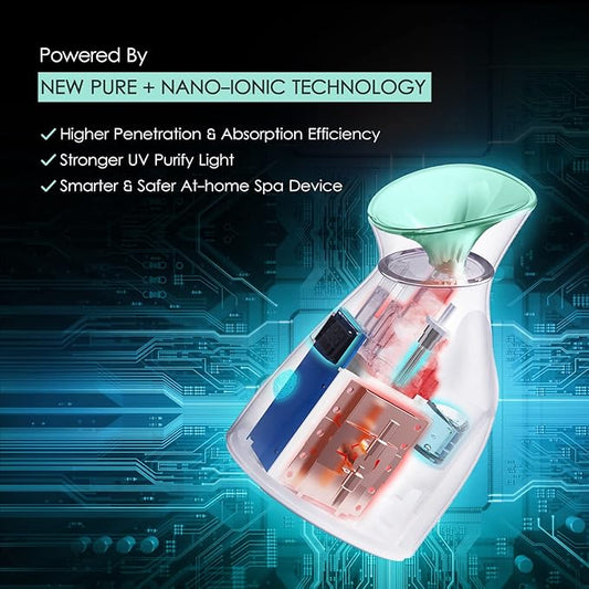 Nano Ionic Facial Steamer- Professional Smart Face Steamer Machine, Hot Mist Hydrating Moisturizing Skin Unclogs Pores Humidifier for Women Men Face Sauna Home Spa Quality(Green)