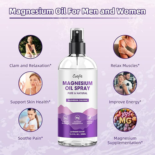 Magnesium Oil Spray - Pure & Natural Magnesium chloride Oil - Topical Magnesium Spray for Feet and Sleep, Soothing Muscles, Mood Support - High Absorption - Lavender Flavor 390ml(13.19 Oz)