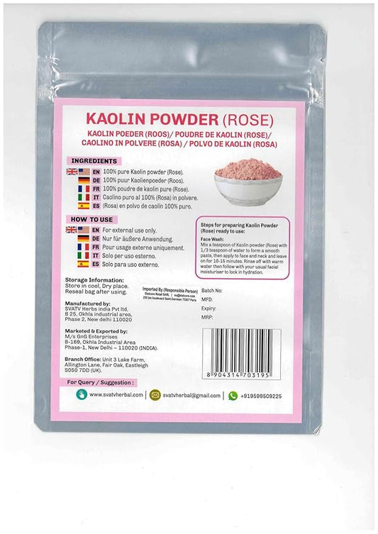 SVATV Kaolin Clay Rose Natural For Face Mask Herbal Skin Face Powder Makeup, Bath Bomb Clay, DYI Spa Mud Mask For Face & Hair & Soap Making For Men & Women 227g, Half Pound