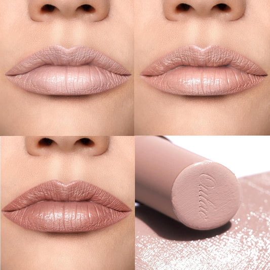 Oulac Beige Nude Satin Lipstick Set - Matte Lip Base, Full Coverage Lip Color, Satin Matte Finish, Cream Texture, Hydrating, Infused with Hyaluronic Acid, 4g*3 SG01+SG02+SG04