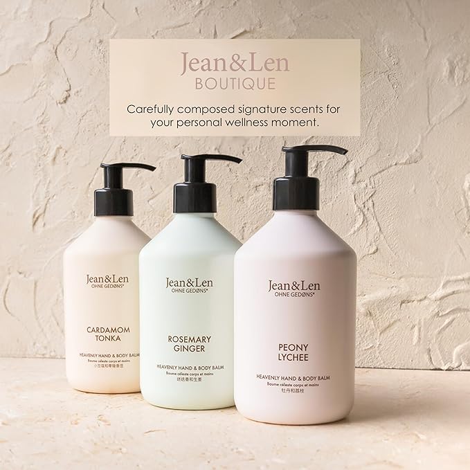 Jean & Len Heavenly Hand & Body Balm Peony & Lychee, for a fragrant care experience, with organic argan oil and shea butter, minimalistic bottle, without parabens & silicones, 16.91 Fl. Oz.