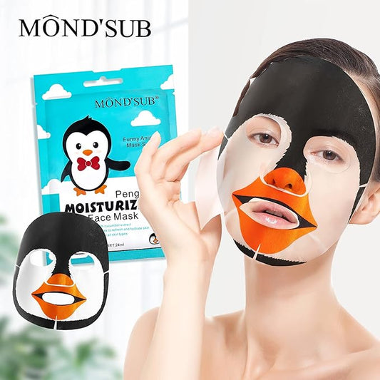 MOND'SUB Animal Spa Beauty Mask, Character Masks Sheet-(Pack of 5) Penguin Nourishing & Moisturizing Effects For All Skin Types- Birthday Party Gift for her, Girls Night, Spa Night, Beauty Gift