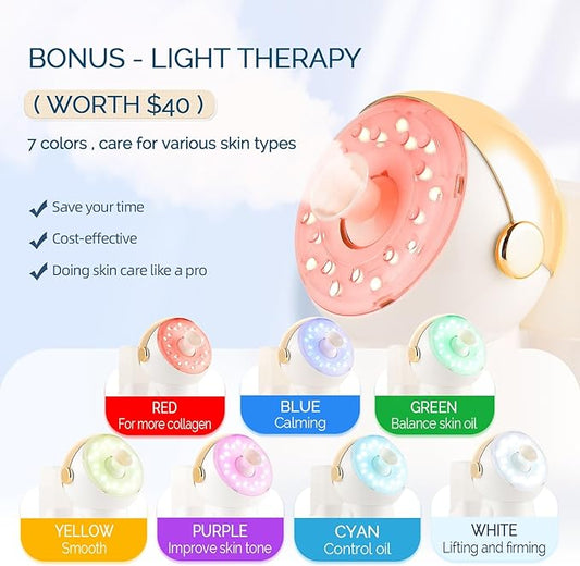 Facial Steamer,with 7 Colors Led Light,Face Steamer for Facial Deep Cleaning,Warm Mist Nano Ionic Steamer for face,Steam Humidifier,Facial Steamers Home Facial spa, Gift for Women(Gold with Light)