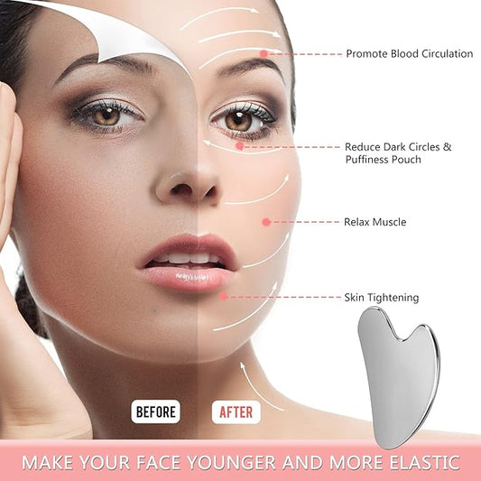 Gua Sha, Stainless Steel Gua Sha Facial Tools, Guasha Tool for Face Upgraded, Guasha Stainless Steel (Silvery)