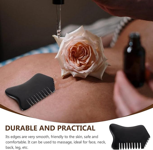 Facial Reflexology Tools Neck Massagers Jade Stone Massage Comb 1Pc - Guasha Scalp Comb, Handheld Scraping Massage Tool for Head Caring, Relax (Black) Facial Reflexology Tools Neck Massagers