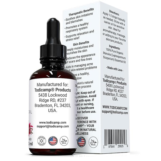 100% Pure Manuka Oil from New Zealand | Therapeutic-Grade Essential Oil for Wound Care, Skin Soothing, Nail & Scalp Health | Organic, Undiluted, Cold-Pressed Manuka for Face, Hair & Body