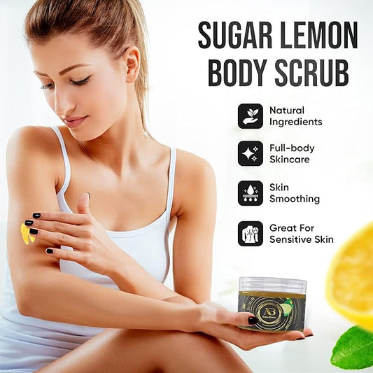 Amira Beauty Lemon Sugar Body Scrub Exfoliating Ultra Hydrating Moisturizing Scrub - Fights Cellulite & Stretch Marks (14oz)