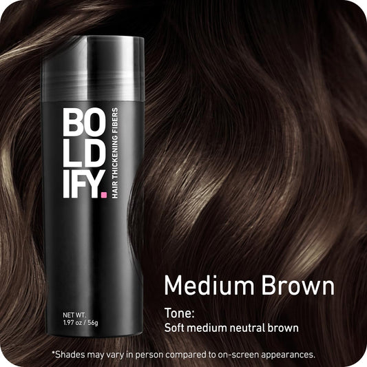 BOLDIFY Hair Fibers (56g) - Fill In Thinning and Fine Hair for an Instantly Fuller, Thicker Look - 14 Shades for Women & Men - Medium Brown